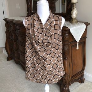 Lightweight tan/black/ivory sleeveless top